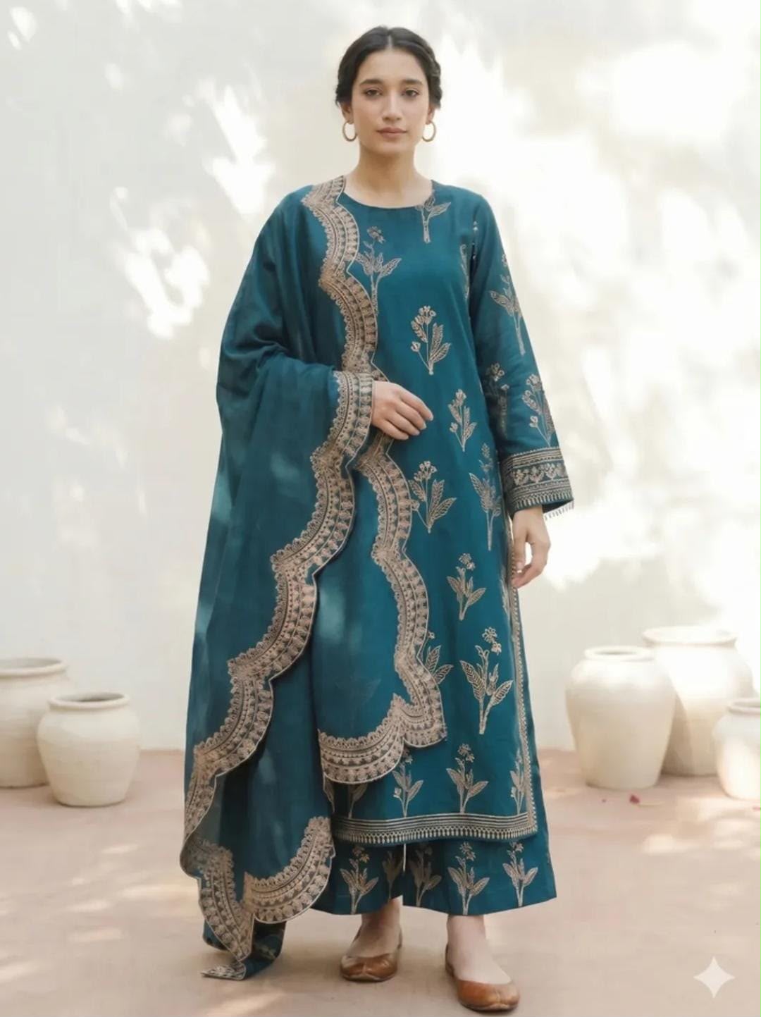 Dhanak Embroidered  3-Piece - GL-3115