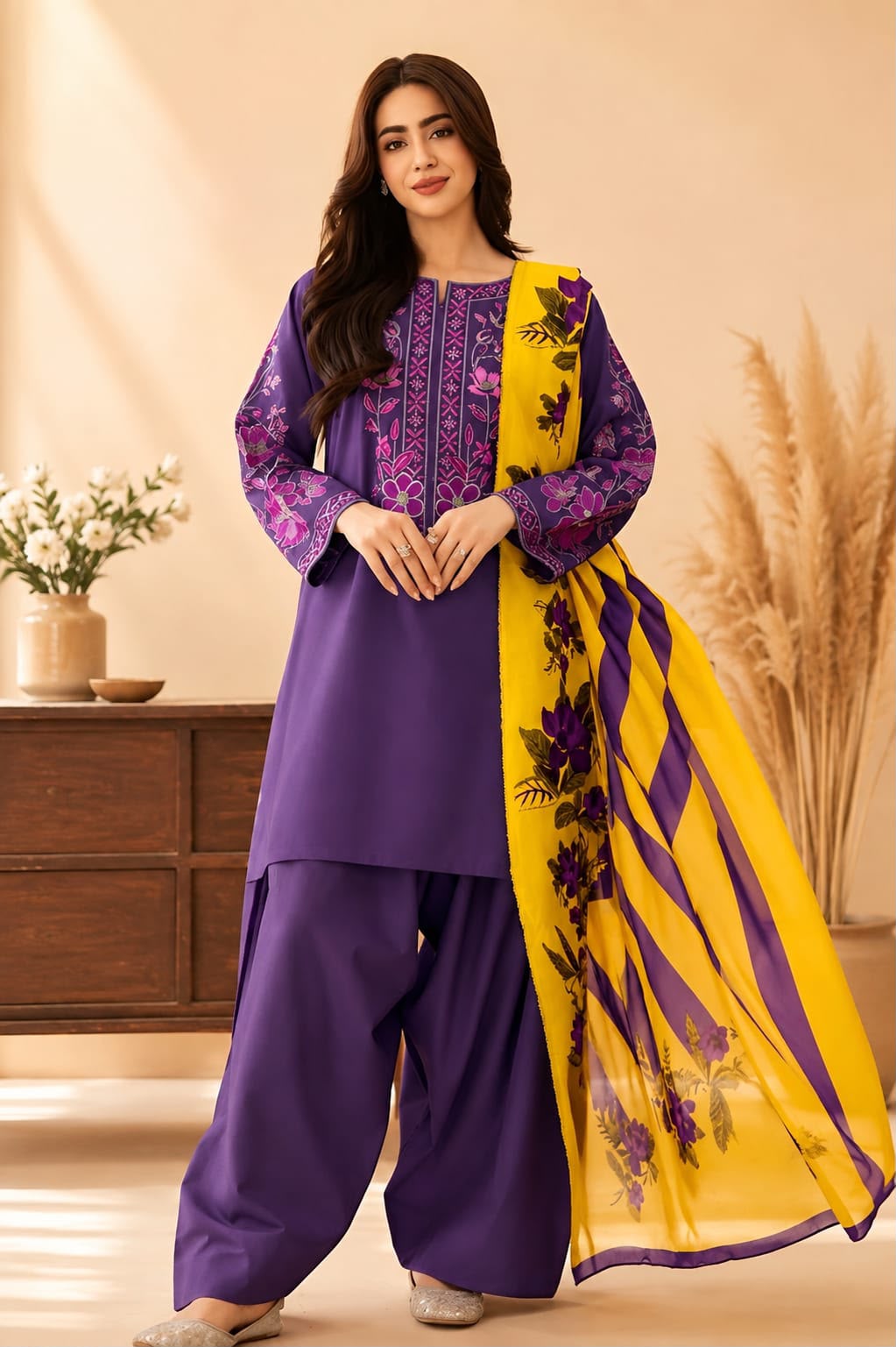 Dhanak Embroidered  3-Piece - GL-3016